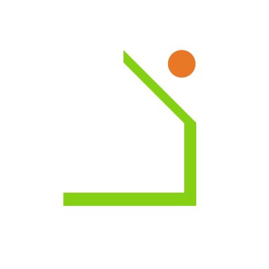 Logo als grünes Haus mit orangem Punkt